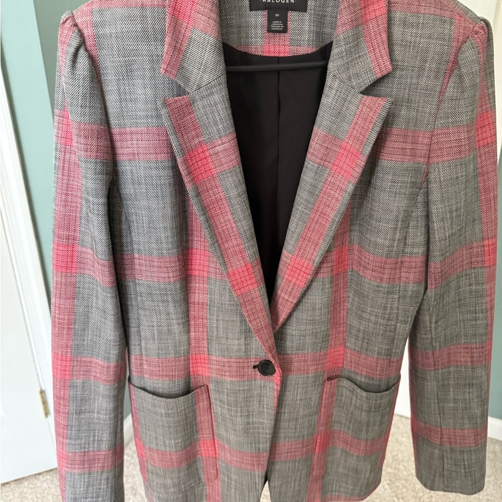 Gray and Pink Plaid Blazer